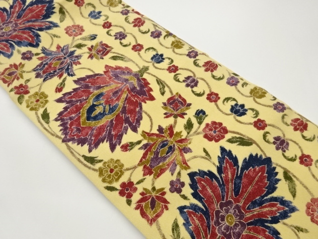 JAPANESE NAGOYA OBI / CHIRIMEN / FLOWER ARABESQUE